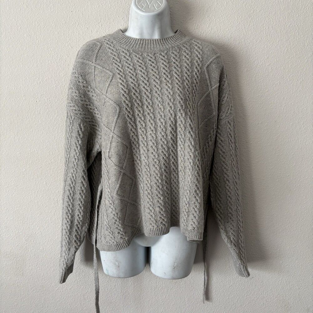 VIKTORIA & WOODS Grey Cable Knit Sweater Size 00 Crop Pullover Side Tie Jumper